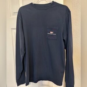 Vineyard Vines Women’s Dark Blue Long Sleeve Tee with Pink Whale